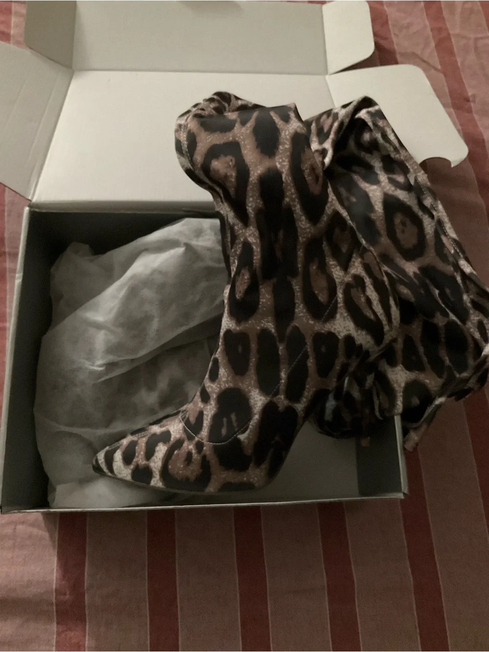 Leopard Print Pointed Toe Stiletto Boots - Black & Gold